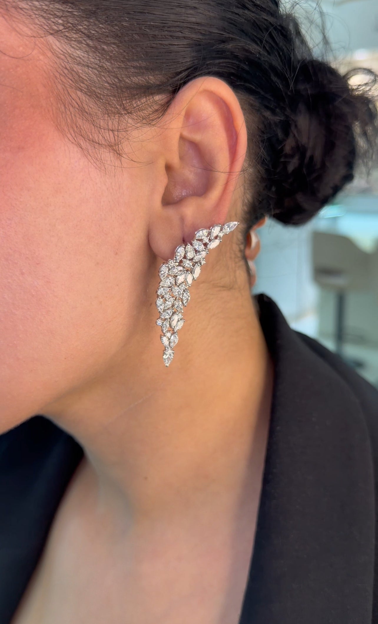 Elegant Marquise & Pear Diamond Climber Earring (ARJS4260)