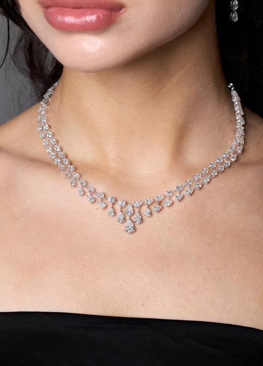 PEAR DOUBLE LINE DIAMOND NECKLACE (ARJS3359)