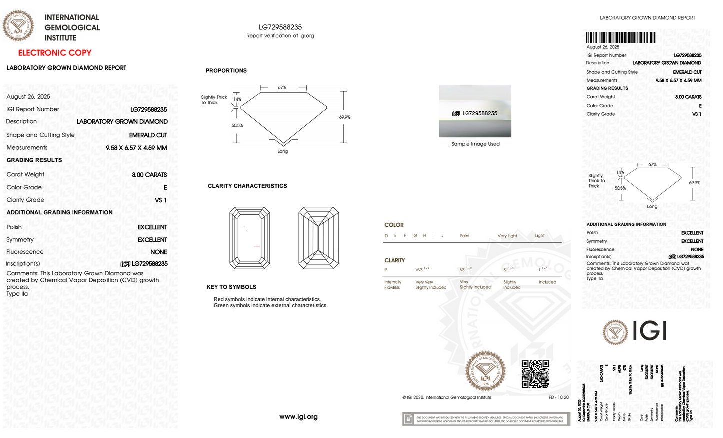 3CT EACH EMERALD STUD DIAMOND EARRING (LARJS3617)