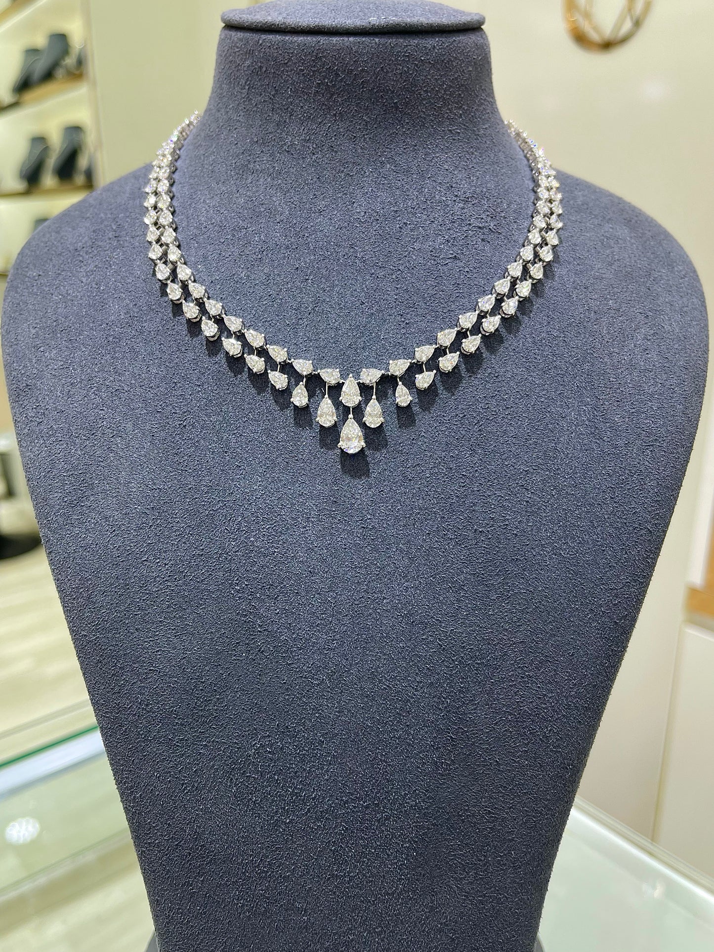PEAR DOUBLE LINE DIAMOND NECKLACE (ARJS3359)