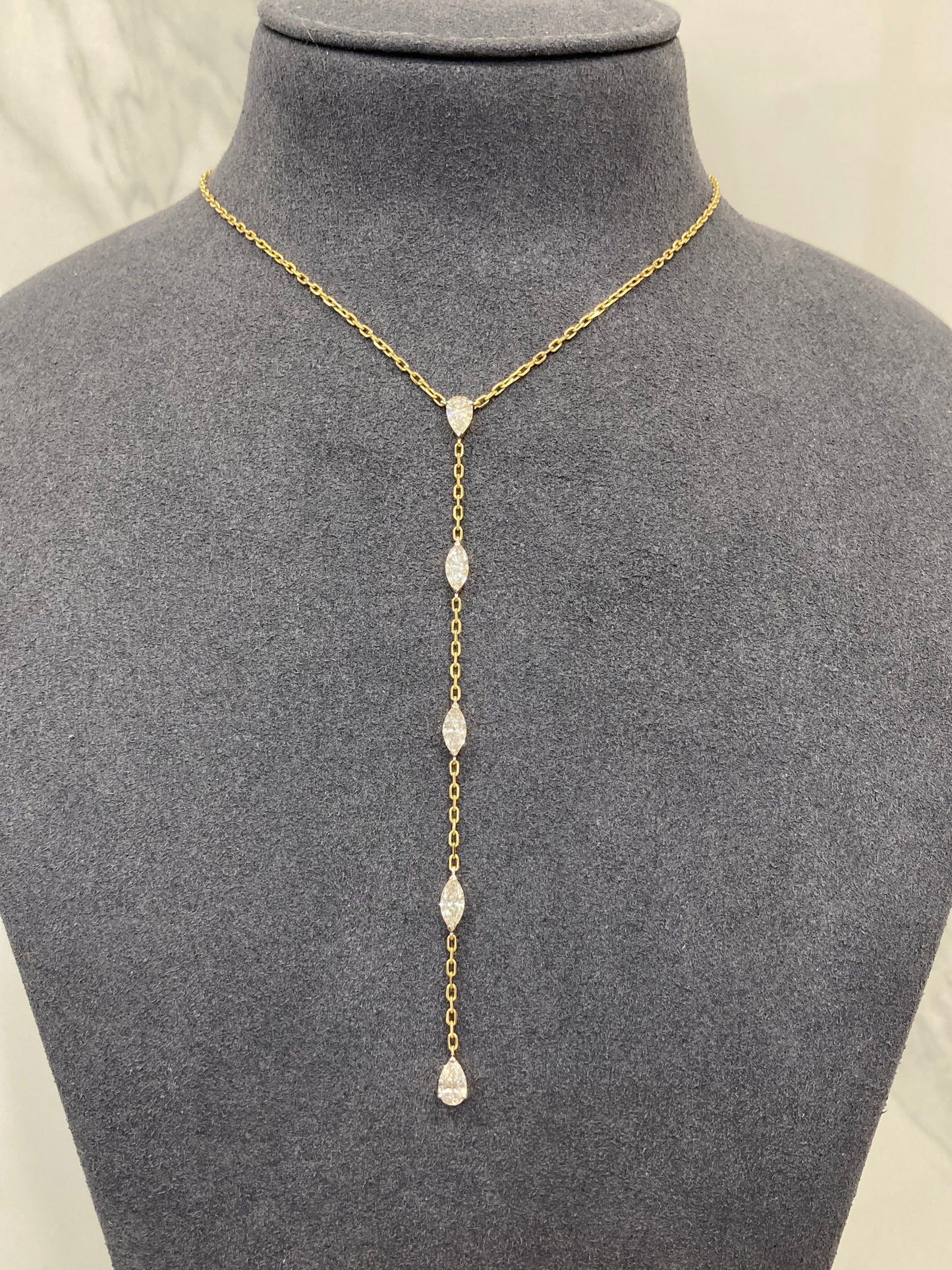 PEAR & MARQUISE LONG DROP CHAIN NECKLACE