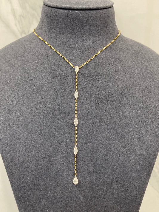 PEAR & MARQUISE LONG DROP CHAIN NECKLACE