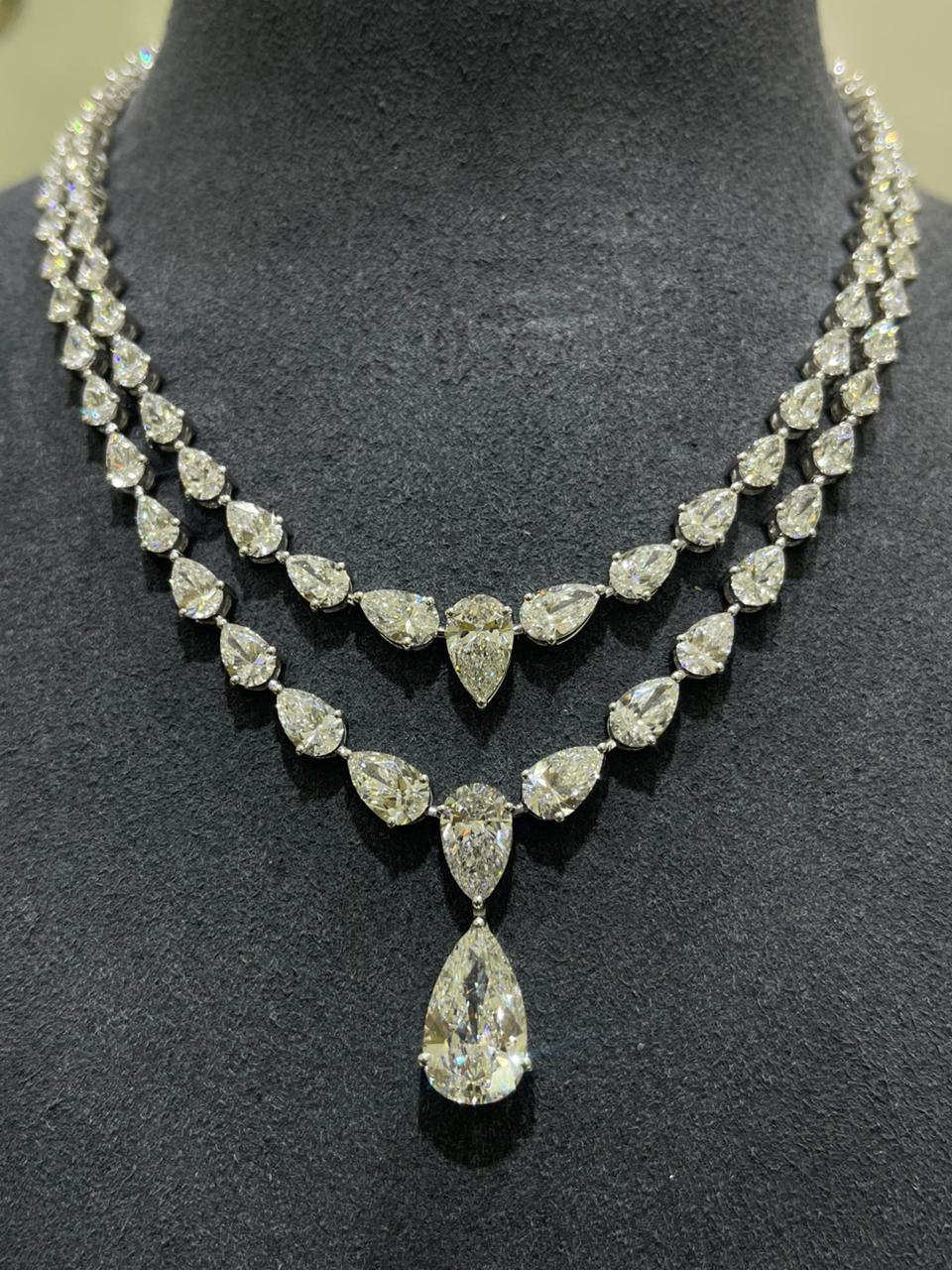 5 Carat Pear Two Line Graduated Classic Necklace (ARJS4104)