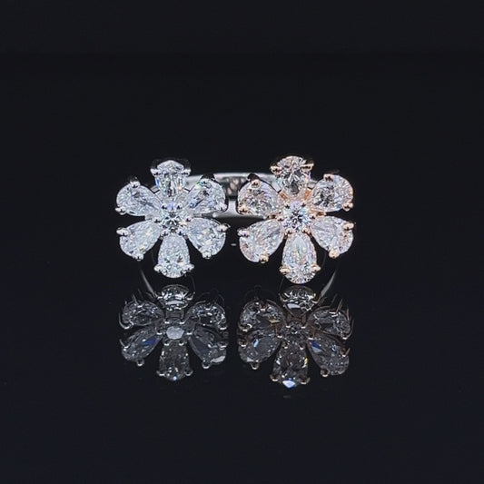 2pcs Flower Shape Diamond Ring (ARJS2825)