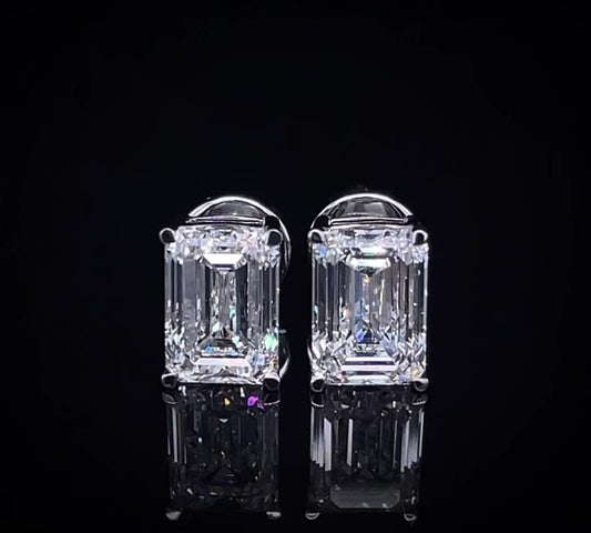 3CT EACH EMERALD STUD DIAMOND EARRING (LARJS3617)