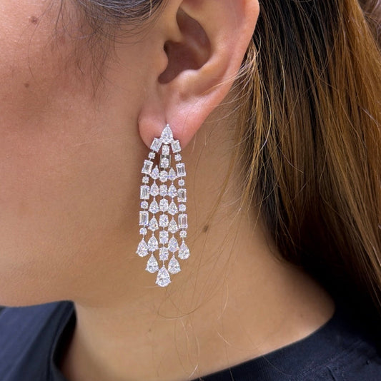 Mixed Shape Five Line  Diamond Waterfall Earrings (ARJS4118)