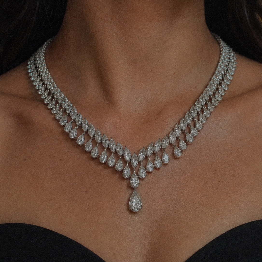 Marquise Wave with Pear Drop Necklace (ARJS4116)