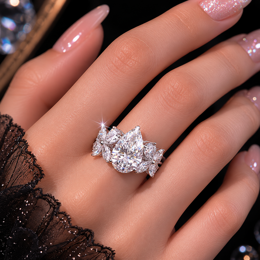 5 Carat Pear Diamond Ring with Floral Side Design(ARJS4113)