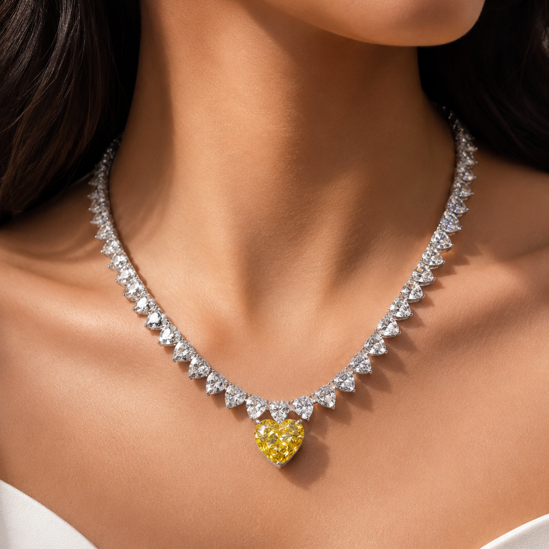 10 CARAT YELLOW HEART DANGLING DIAMONDS NECKLACE (ARJS3850)