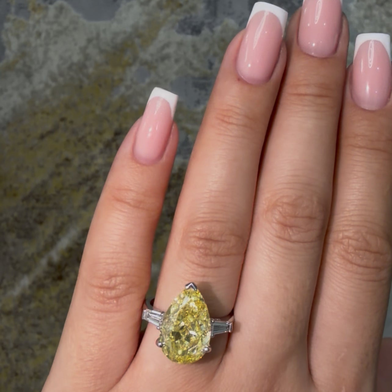 6.5 CT PEAR FANCY YELLOW DIAMOND RING