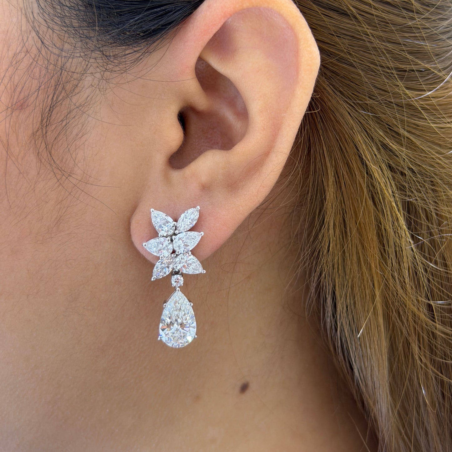 3 Carat Pear with Flower Style Dangling Earring (ARJS4053)