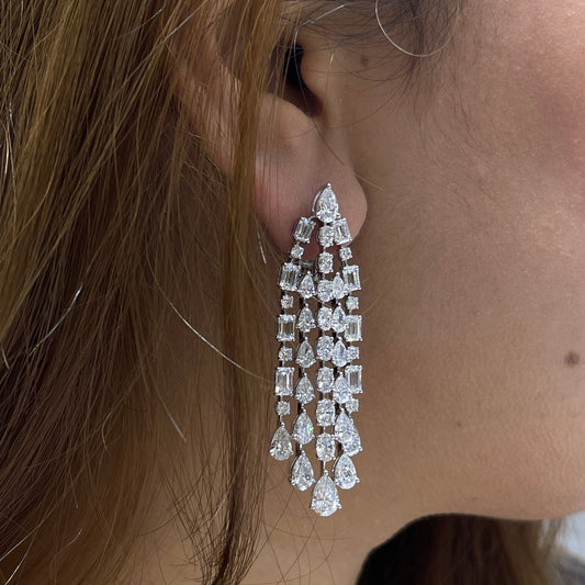 Mixed Shape Five Line  Diamond Waterfall Earrings (ARJS4118)