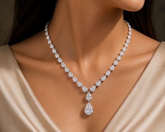 3CT Pear in Graduated Solitaire Necklace