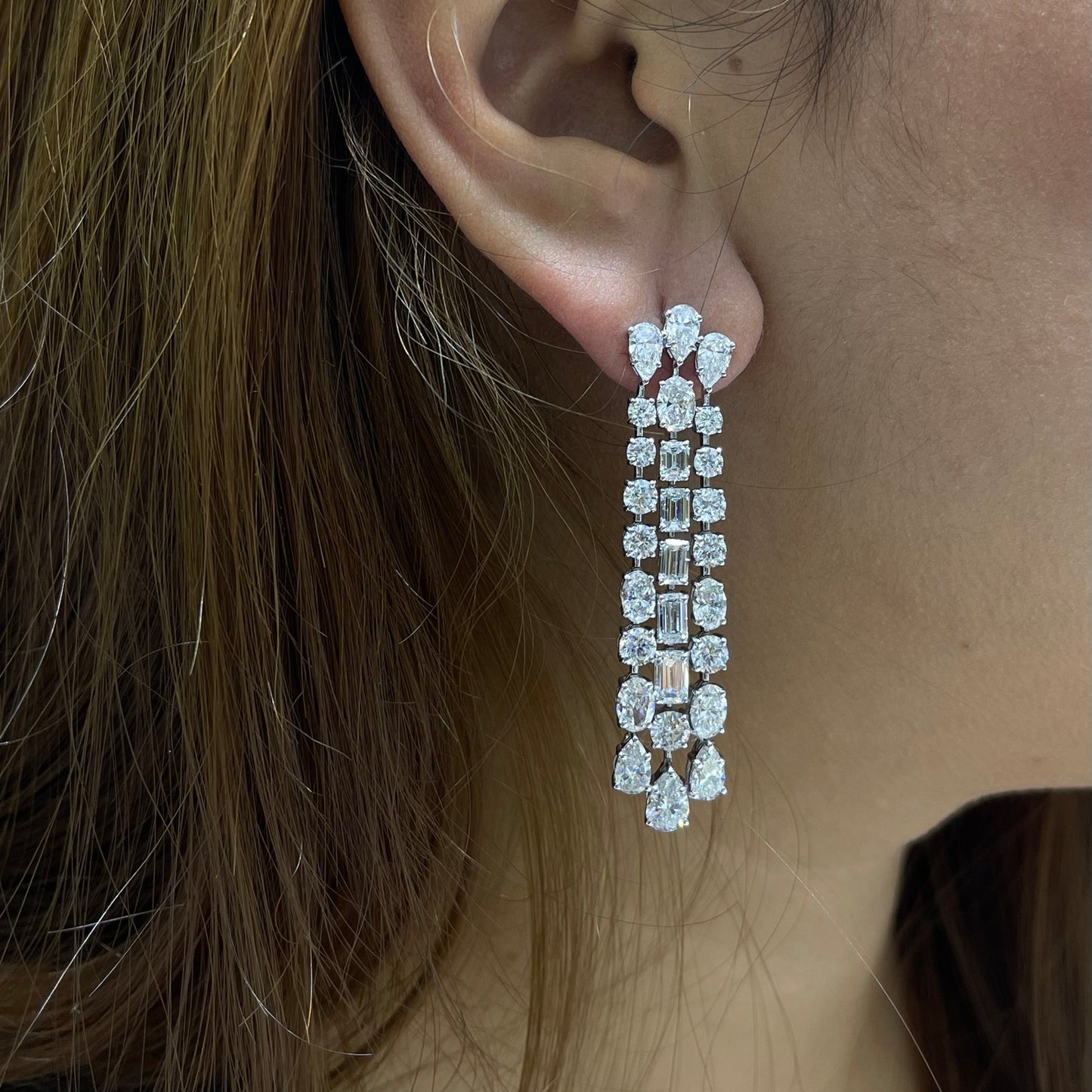 Multi-Shape Diamond Fringe Drop Earring ( ARJS4119)
