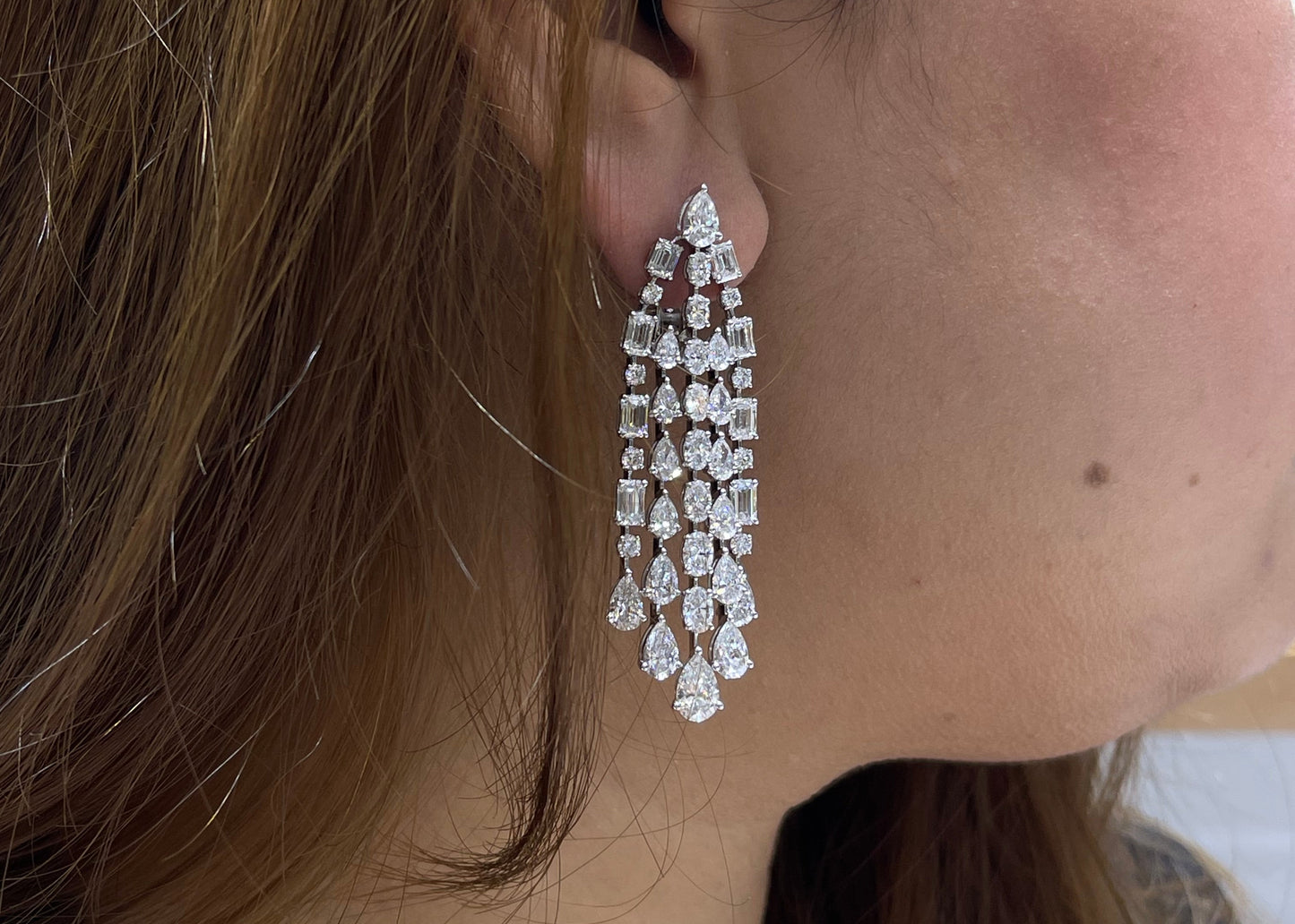 Mixed Shape Five Line  Diamond Waterfall Earrings (ARJS4118)