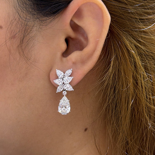 3 Carat Pear with Flower Style Dangling Earring (ARJS4053)