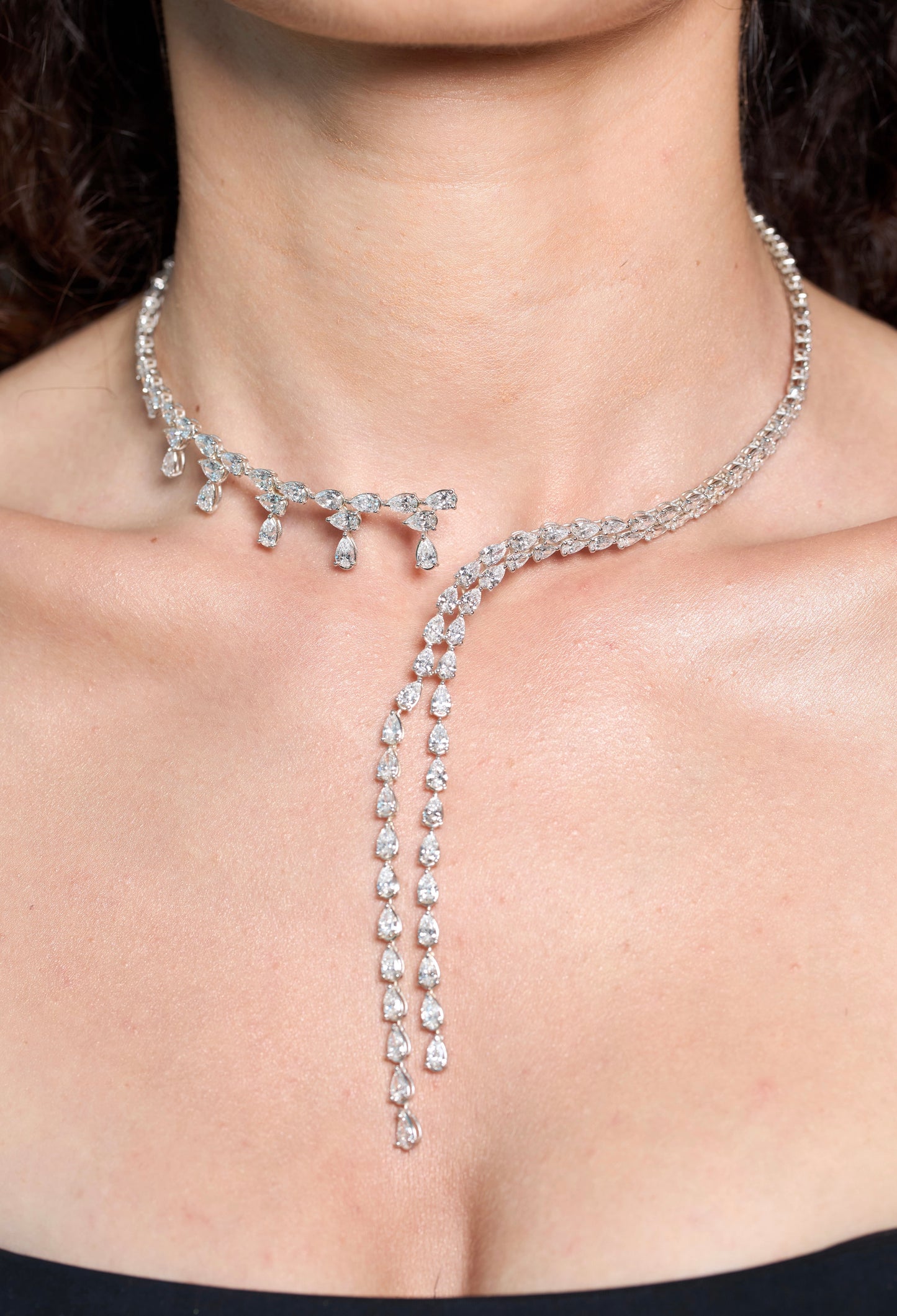 PEAR TWO LINE DIAMOND CHOKER ( ARJS3414)