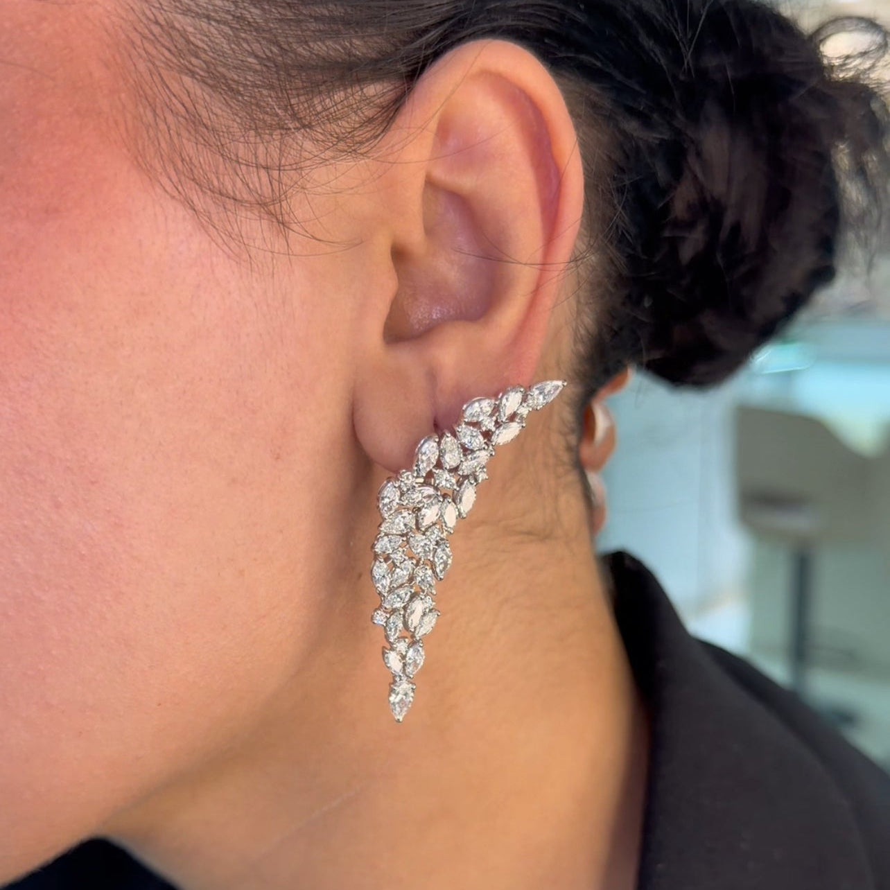 Elegant Marquise & Pear Diamond Climber Earring (ARJS4260)