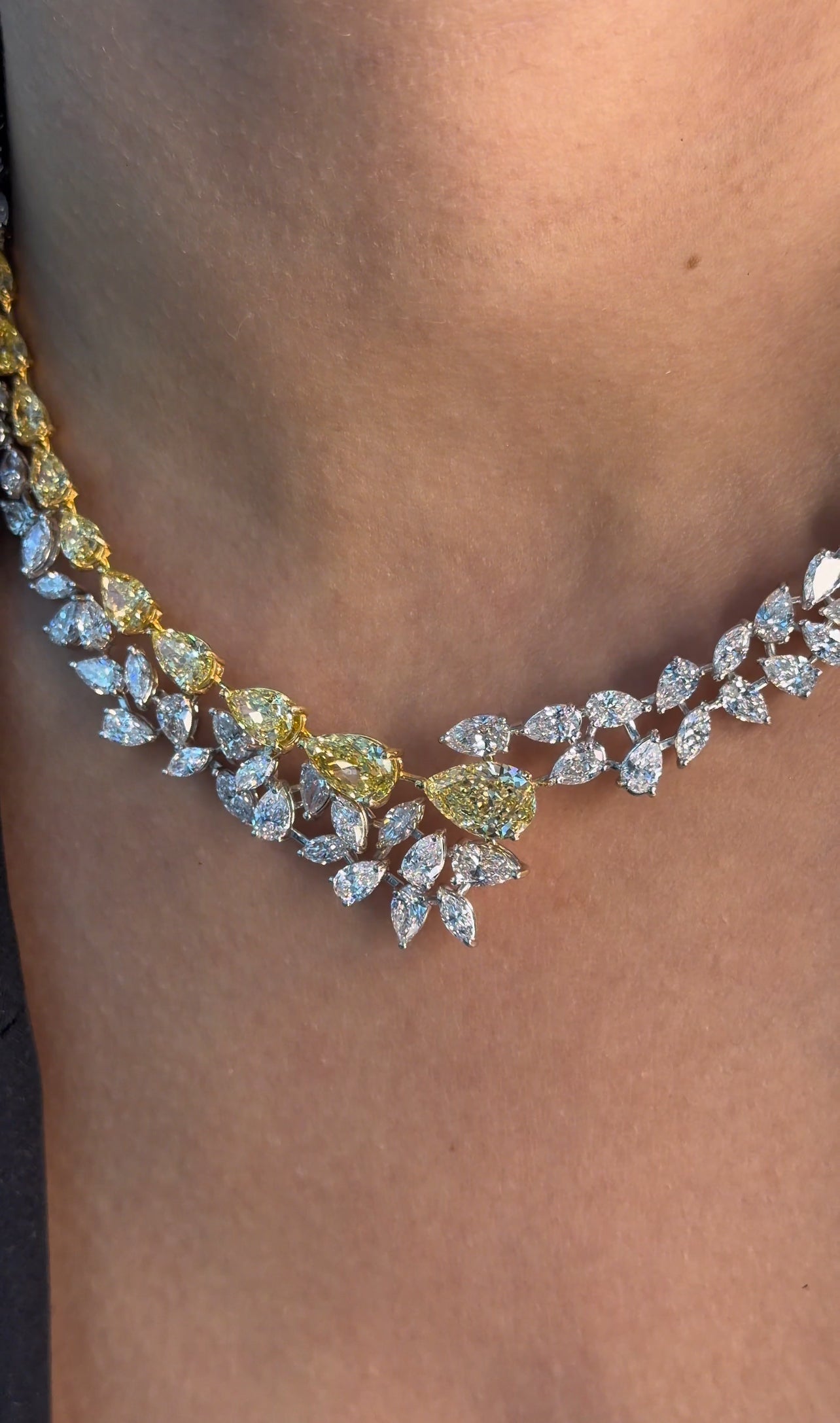 Two Tone Fancy Yellow Leaf & Floral Necklace (ARJS4250)