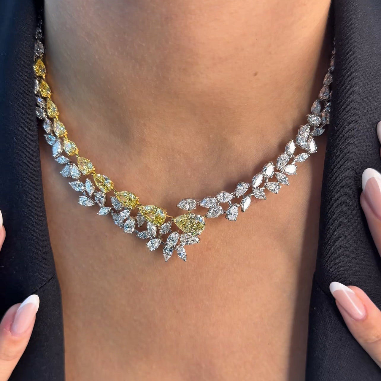 Two Tone Fancy Yellow Leaf & Floral Necklace (ARJS4250)