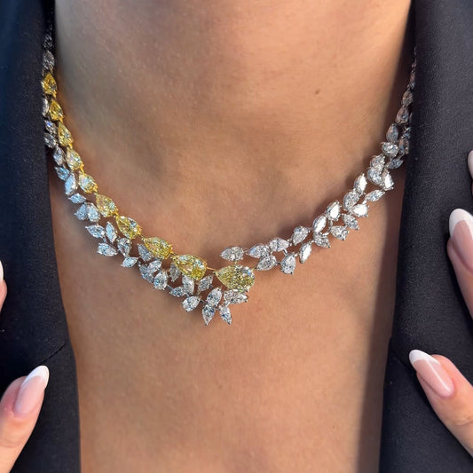 Two Tone Fancy Yellow Leaf & Floral Necklace (ARJS4250)