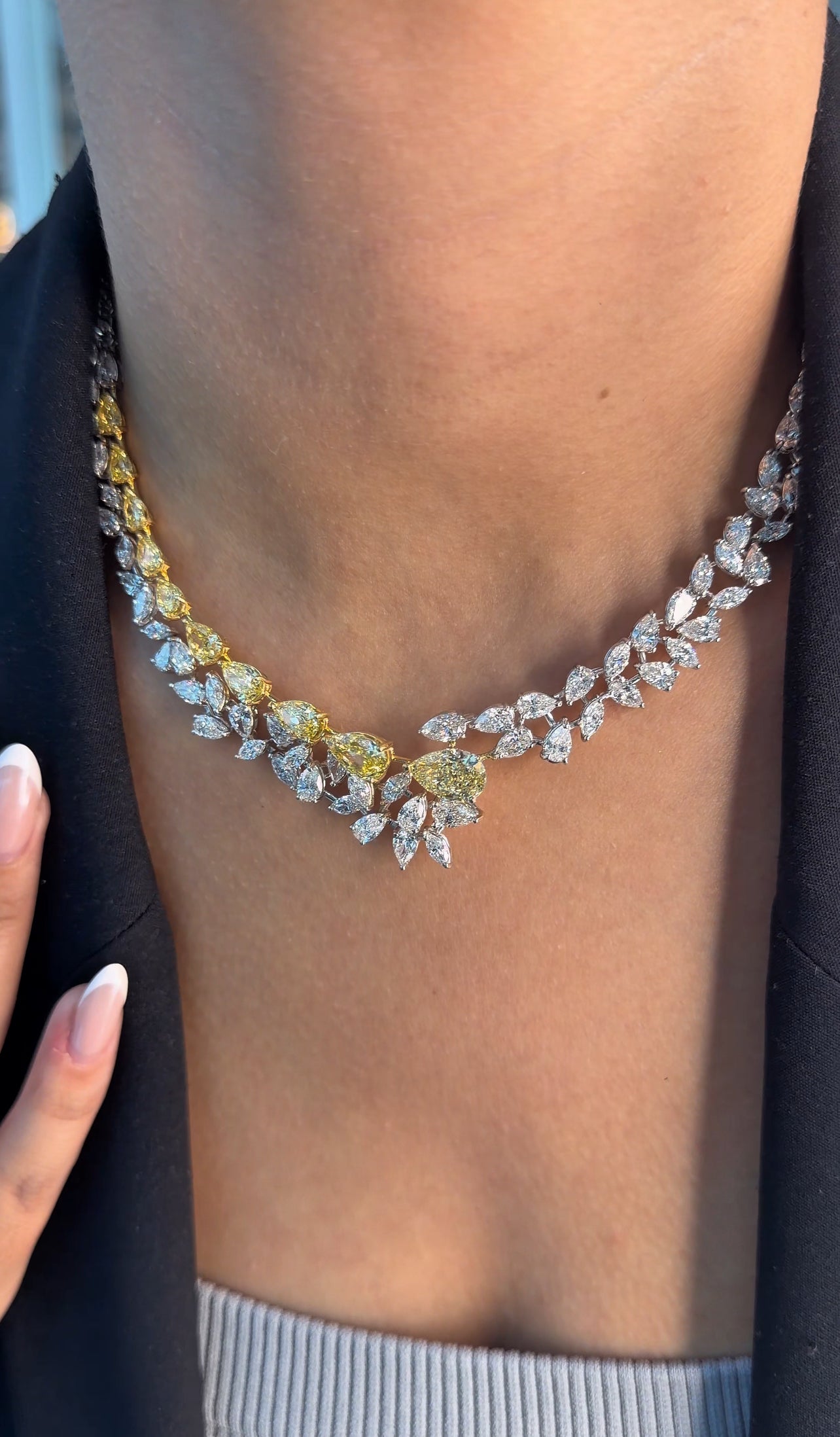 Two Tone Fancy Yellow Leaf & Floral Necklace (ARJS4250)
