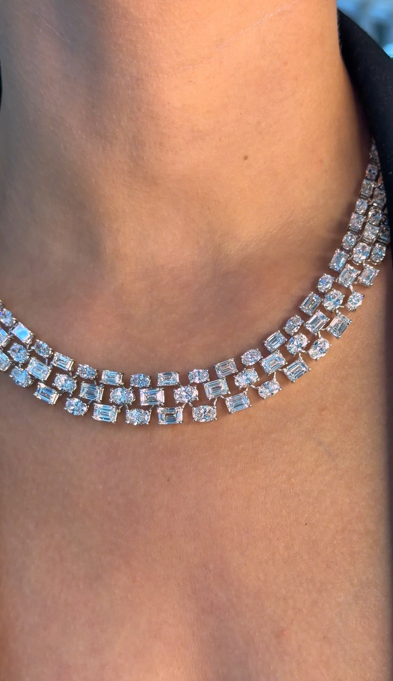 Dazzling Three-Row Emerald Cut & Oval Necklace (ARJS4236)