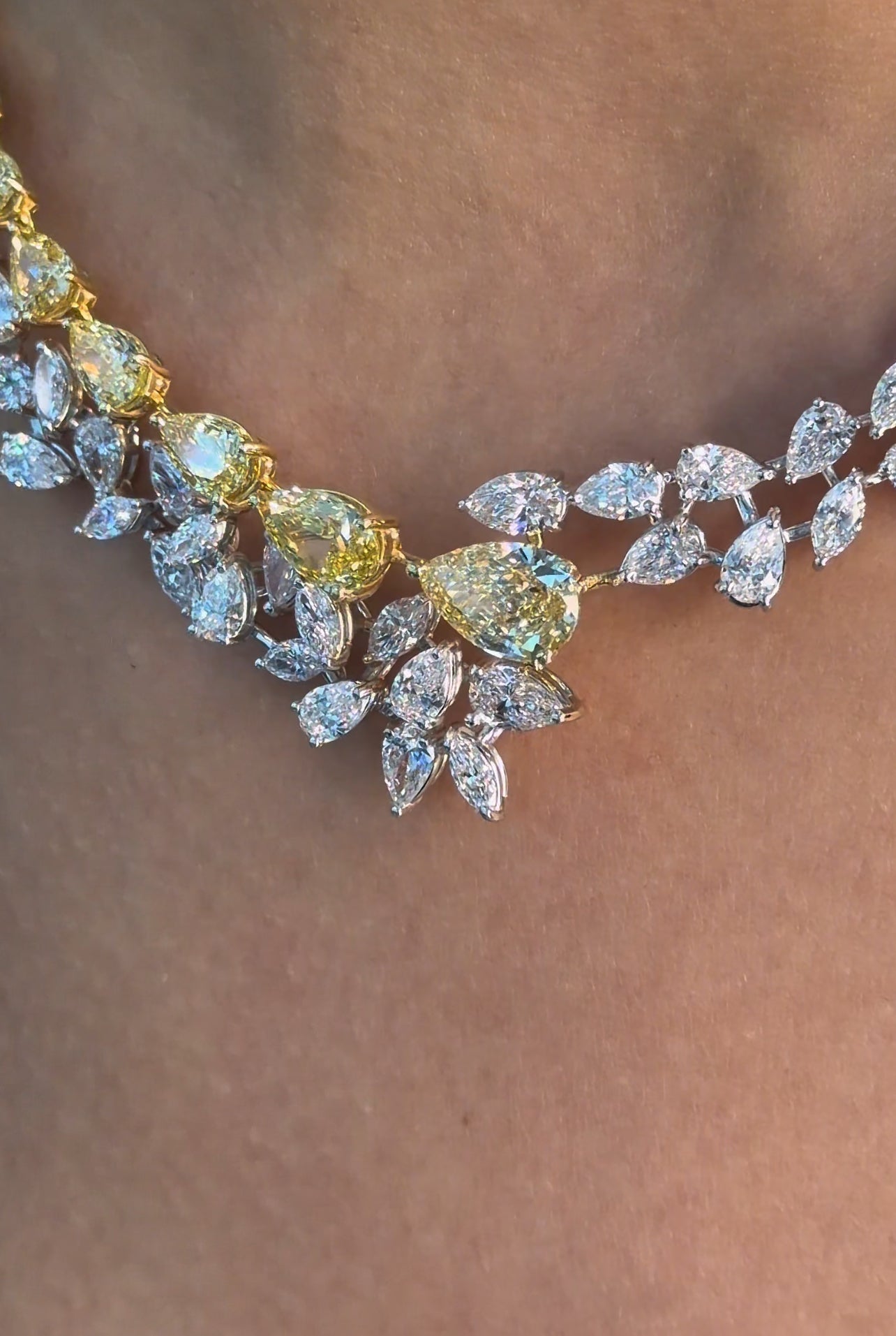 Two Tone Fancy Yellow Leaf & Floral Necklace (ARJS4250)