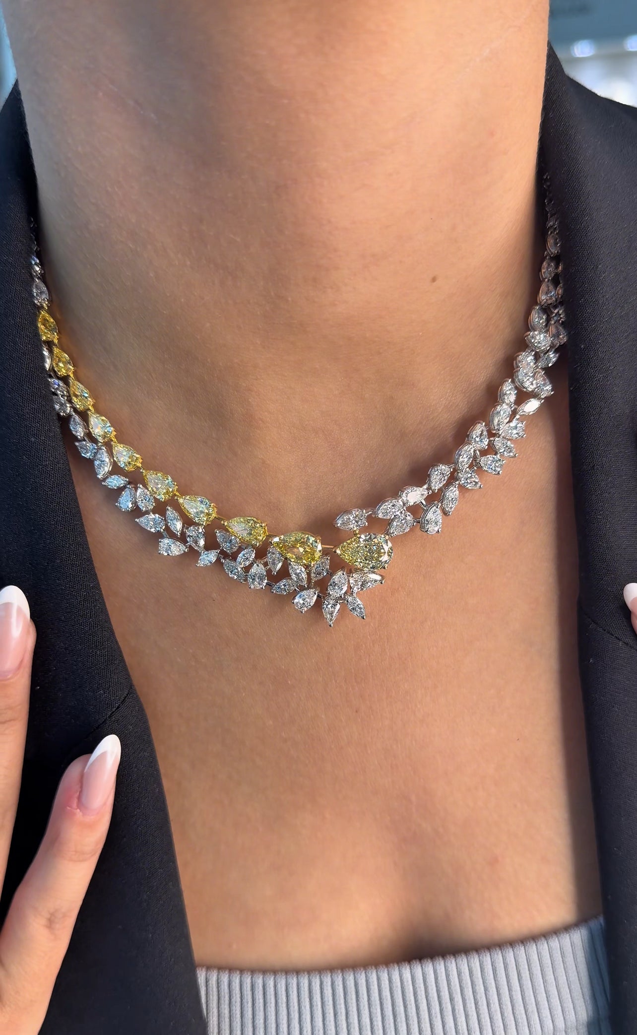 Two Tone Fancy Yellow Leaf & Floral Necklace (ARJS4250)