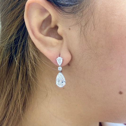 3CT WITH 70PT PEAR DIAMOND DANGLING EARRING (ARJS3846)
