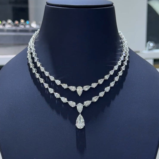 5 Carat Pear Two Line Graduated Classic Necklace (ARJS4104)