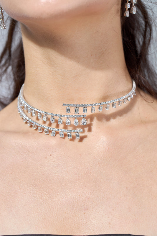 3LINE PEAR & EMERALD DIAMOND CHOKER (ARJS3413)