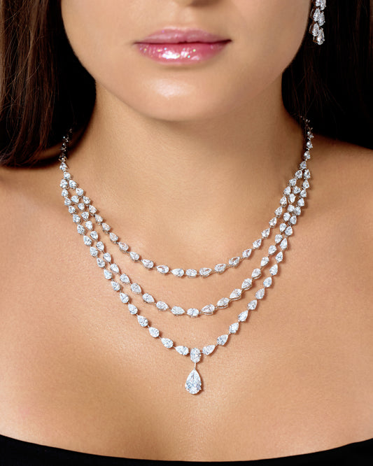 3CT PEAR 3 LINE NECKLACE (ARJS3317)