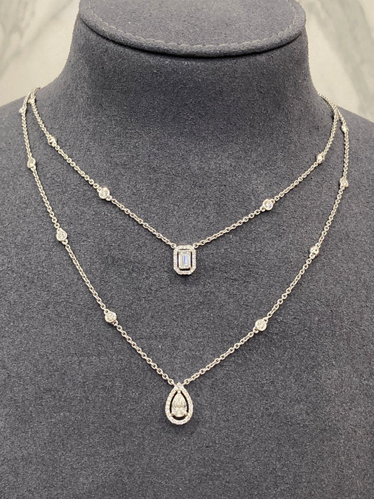 DOUBLE CHAIN EMERALD AND PEAR PENDANT