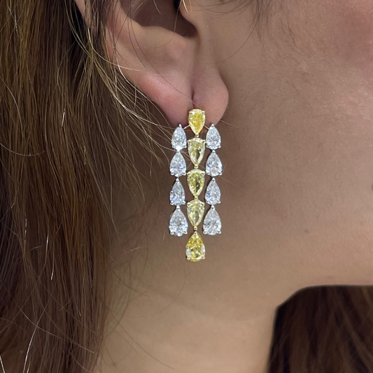 Elegant Yellow Pear  & White Diamond Drop Earrings (ARJS4105)