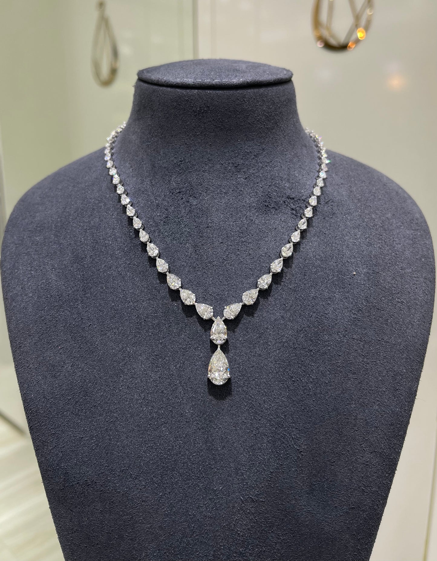 3CT Pear in Graduated Solitaire Necklace