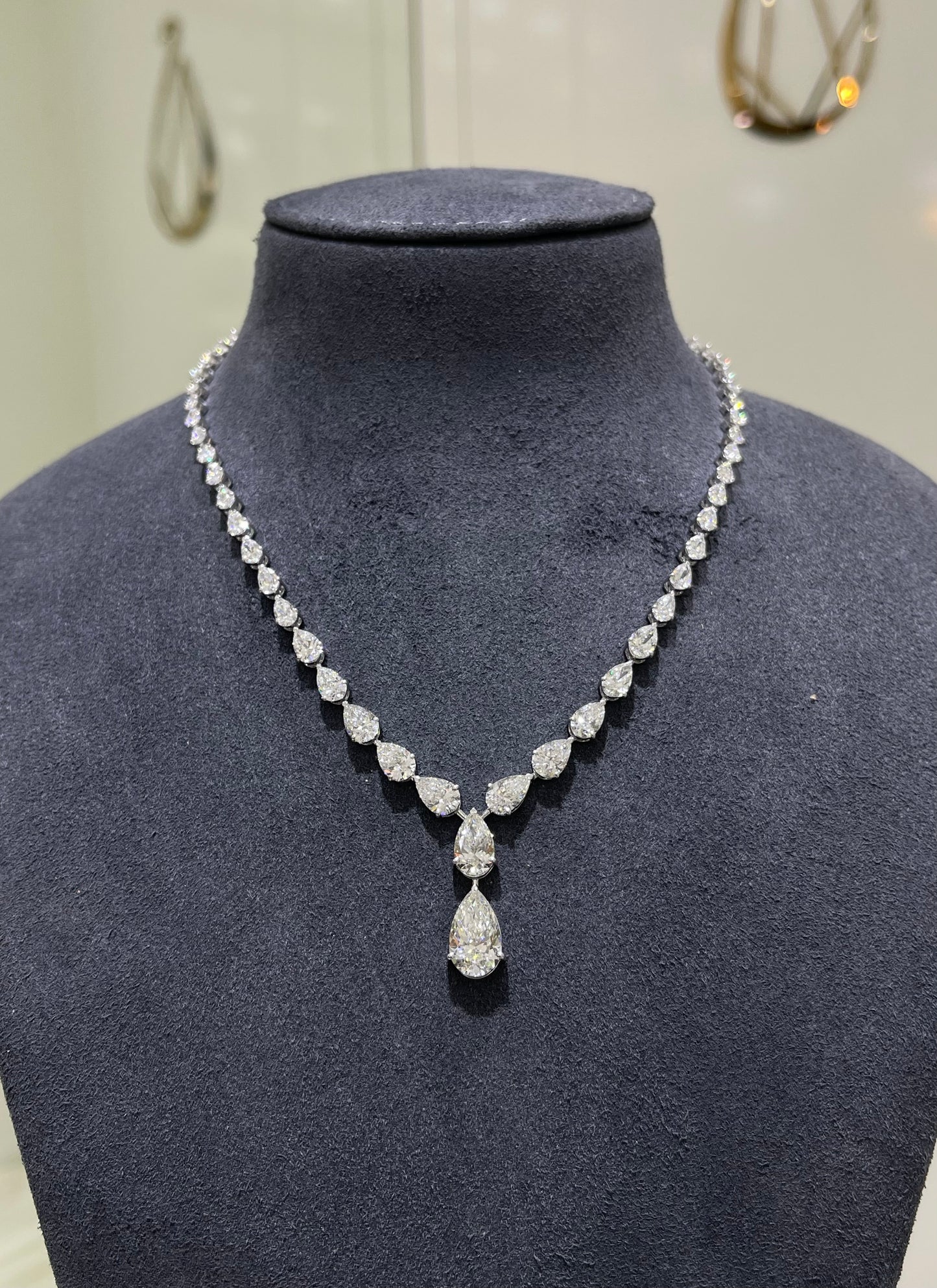 3CT Pear in Graduated Solitaire Necklace