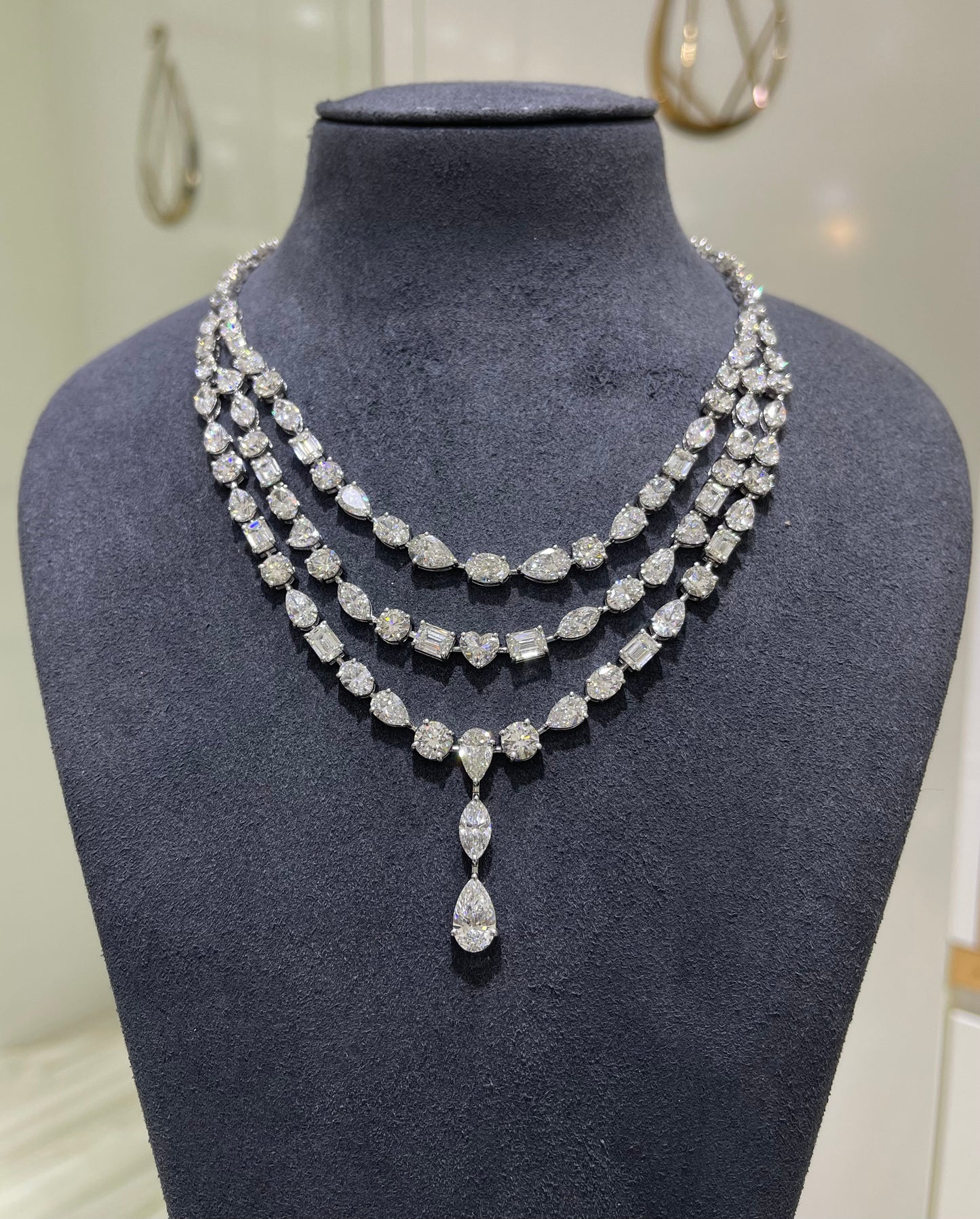 2CT Pear w. Layered Mix Solitaire Necklace