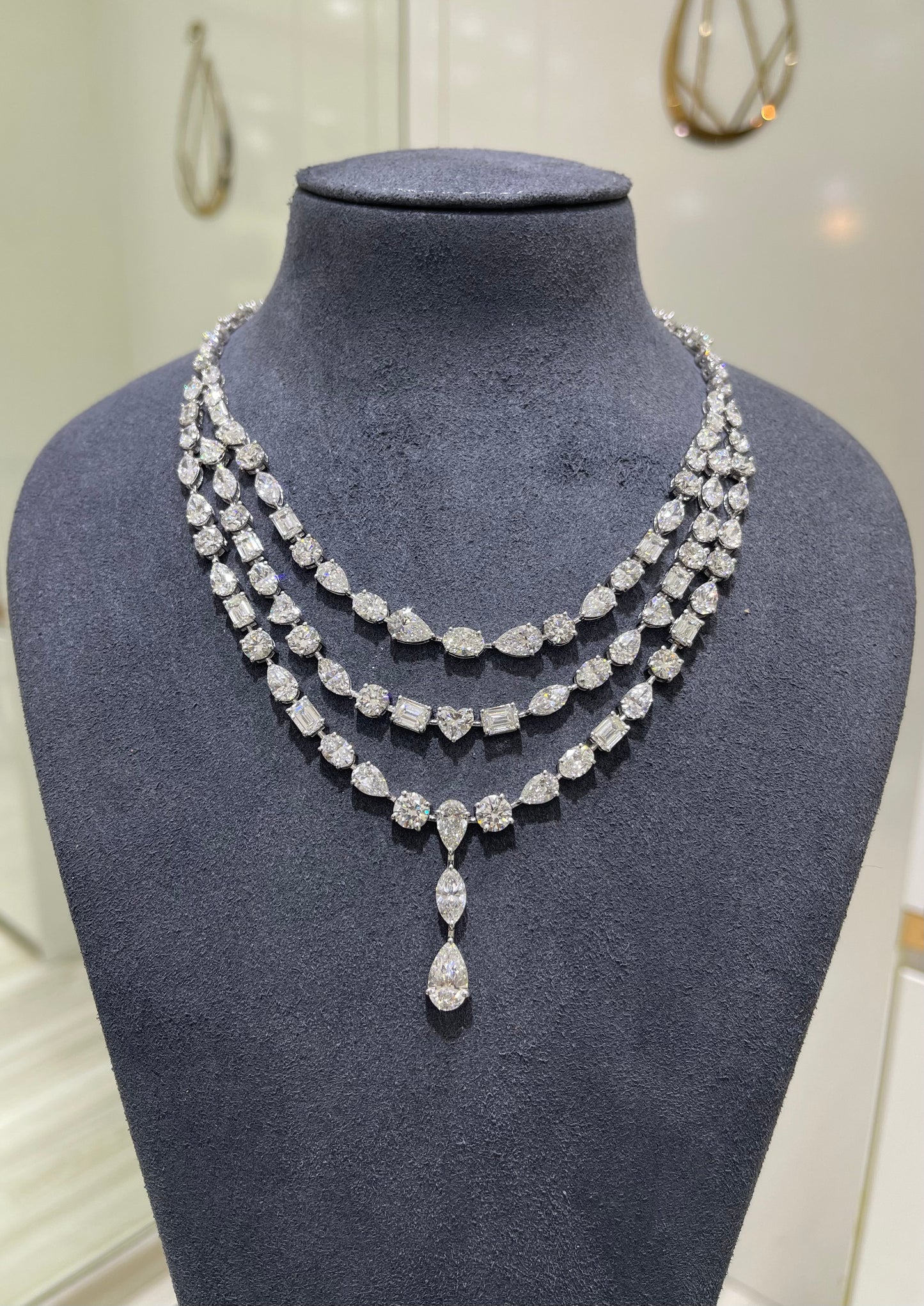 2CT Pear w. Layered Mix Solitaire Necklace