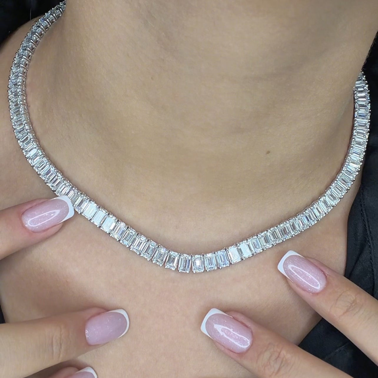 50 Pointer Emerald Cut Tennis Necklace (ARJS4196)