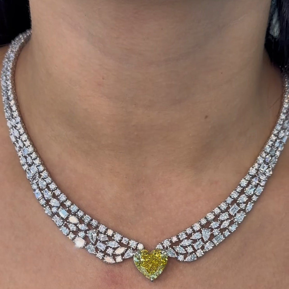 10 Carat Yellow Heart With Multi-Cut Diamond Necklace (ARJS4305)