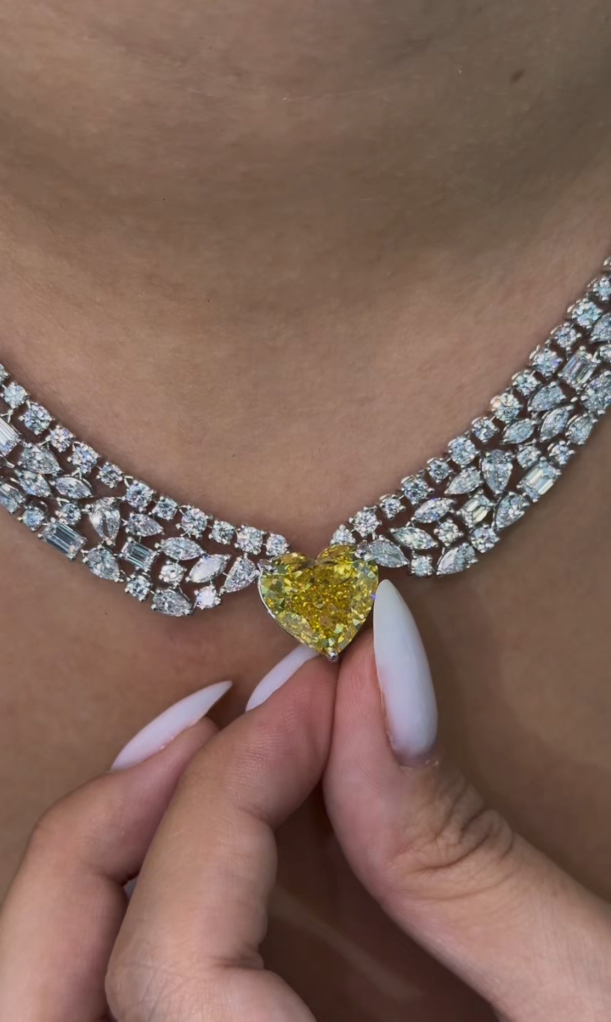 10 Carat Yellow Heart With Multi-Cut Diamond Necklace (ARJS4305)