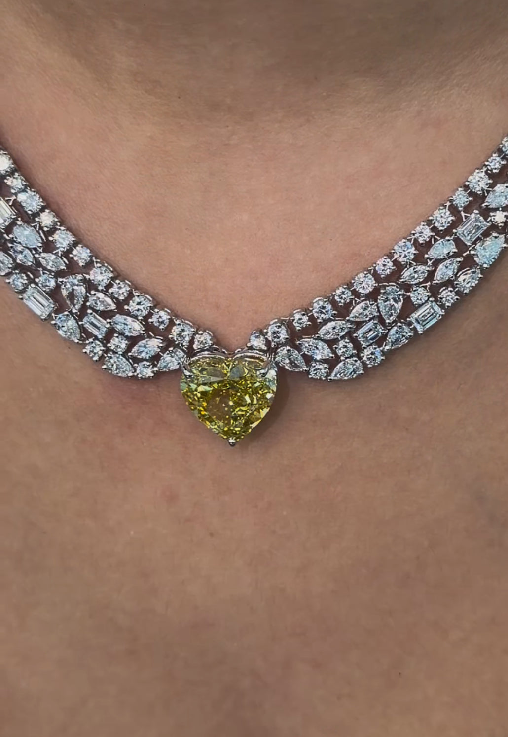 10 Carat Yellow Heart With Multi-Cut Diamond Necklace (ARJS4305)