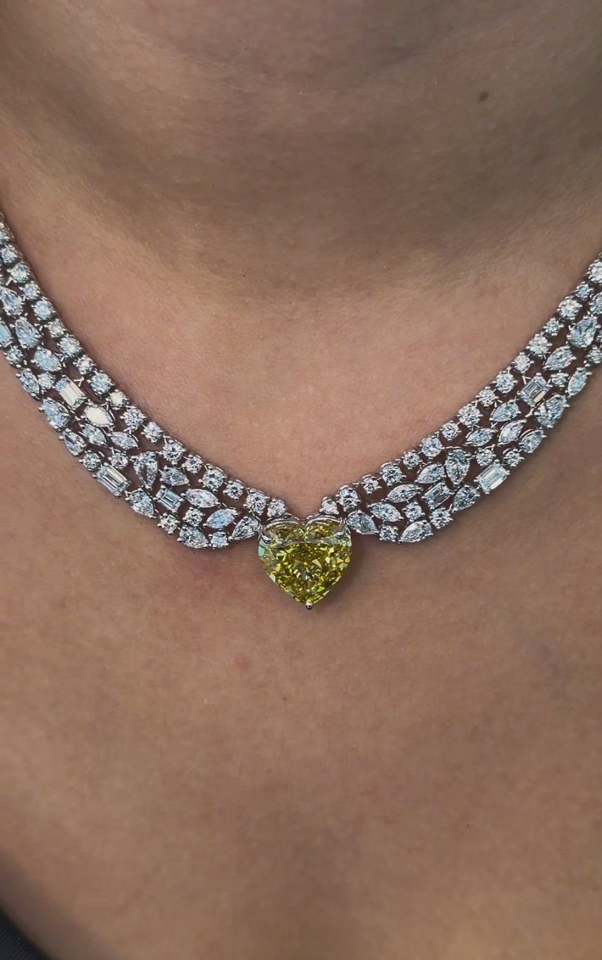 10 Carat Yellow Heart With Multi-Cut Diamond Necklace (ARJS4305)