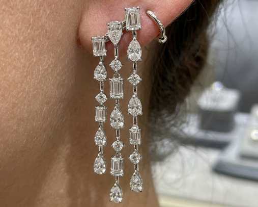 PEAR & EMERLAD THREE LINE EARRING (ARJS3974)