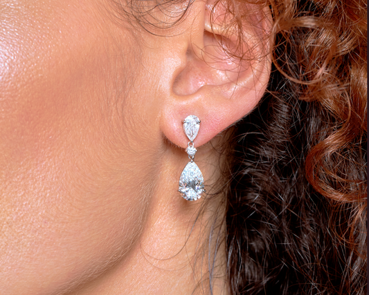 3CT WITH 70PT PEAR DIAMOND DANGLING EARRING (ARJS3846)