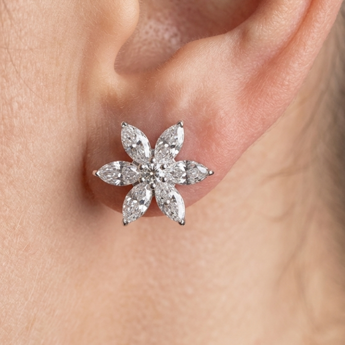 Marquise Cut Flower Earring