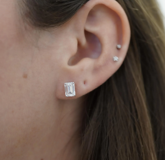 3CT EACH EMERALD STUD DIAMOND EARRING