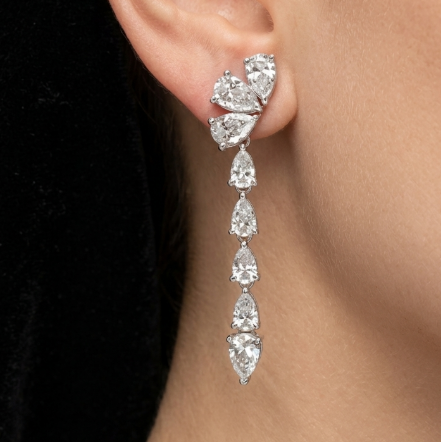 PEAR FLOWER DESIGN WITH DANGLING DIAMOND EARRING (LARJS3502)