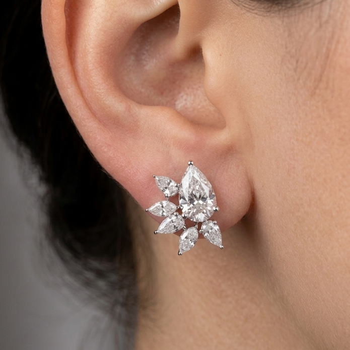1.5CT PEAR FLOWER DIAMOND EARRING (ARJS3468)